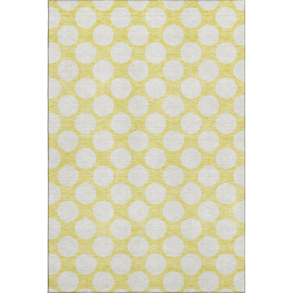 HomeRoots 8' X 10' Washable Yellow & Ivory Polka Dot Area Rug - Kid & Pet Friendly with UV Protection! 673265