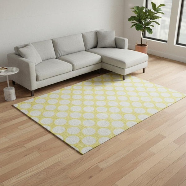 HomeRoots 9' x 12' Yellow and Ivory Polka Dot Area Rug - Durable, Washable, UV Protected for Busy Homes! 673266