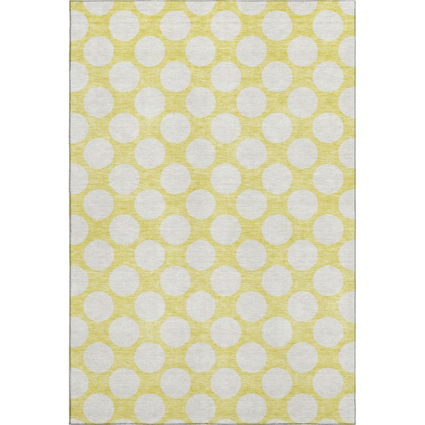 HomeRoots 9' x 12' Yellow and Ivory Polka Dot Area Rug - Durable, Washable, UV Protected for Busy Homes! 673266