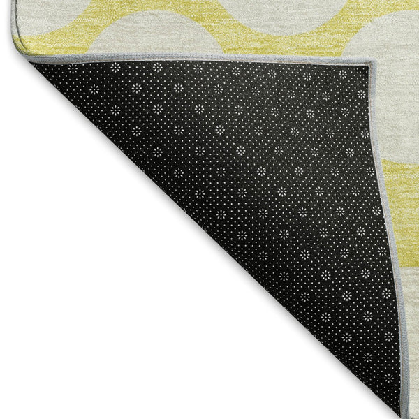 HomeRoots 9' x 12' Yellow and Ivory Polka Dot Area Rug - Durable, Washable, UV Protected for Busy Homes! 673266