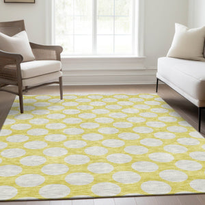 HomeRoots 9' x 12' Yellow and Ivory Polka Dot Area Rug - Durable, Washable, UV Protected for Busy Homes! 673266