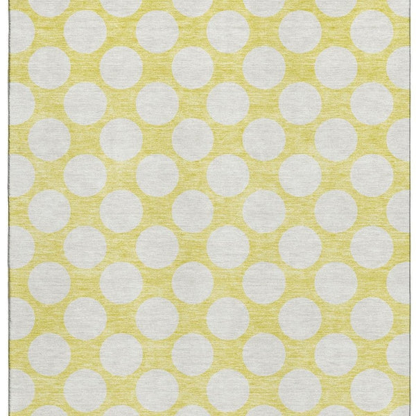 HomeRoots 9' x 12' Yellow and Ivory Polka Dot Area Rug - Durable, Washable, UV Protected for Busy Homes! 673266
