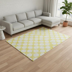 HomeRoots 10' Yellow & Ivory Polka Dot Washable Area Rug – UV Protected, Durable, Stain Resistant for Active Homes 673267