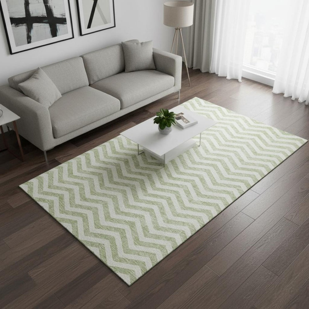 HomeRoots 5' X 8' Artichoke Green Chevron Washable Rug – Stylish, Durable, Pet-Friendly, UV Protected Design! 673269