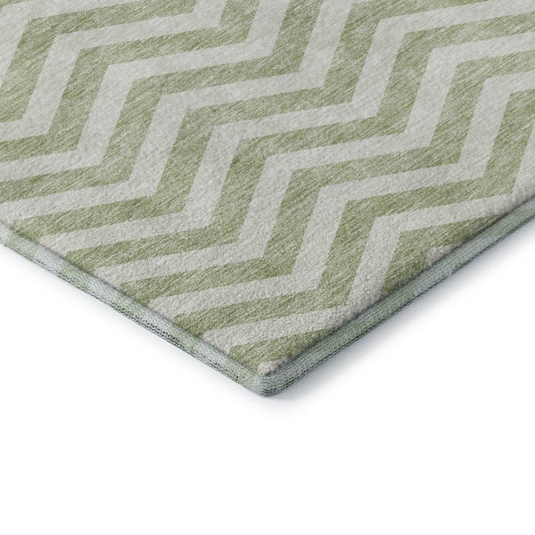 HomeRoots 5' X 8' Artichoke Green Chevron Washable Rug – Stylish, Durable, Pet-Friendly, UV Protected Design! 673269