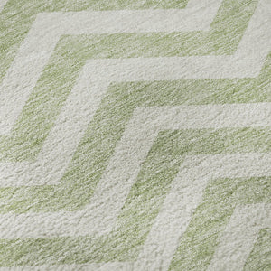 HomeRoots 5' X 8' Artichoke Green Chevron Washable Rug – Stylish, Durable, Pet-Friendly, UV Protected Design! 673269