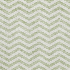 HomeRoots 9' X 12' Artichoke Green & Ivory Chevron Washable Rug - Stain Resistant, UV Protected, Modern Style 673272