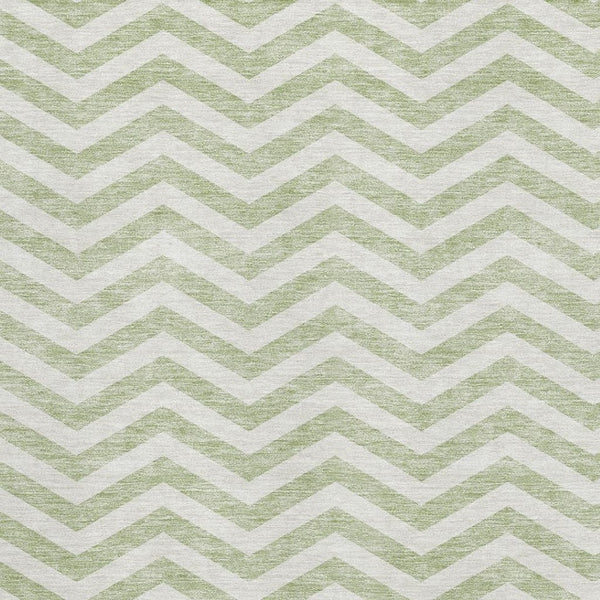 HomeRoots 9' X 12' Artichoke Green & Ivory Chevron Washable Rug - Stain Resistant, UV Protected, Modern Style 673272