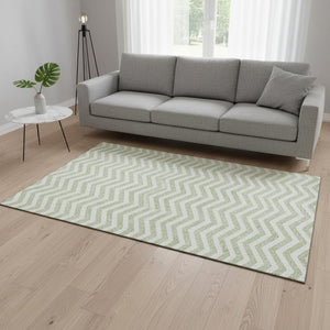 HomeRoots 10' Artichoke Green & Ivory Chevron Area Rug - Washable, UV-Protected, Durable for High-Traffic Spaces 673273