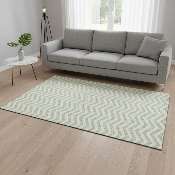 HomeRoots 10' Artichoke Green & Ivory Chevron Area Rug - Washable, UV-Protected, Durable for High-Traffic Spaces 673273