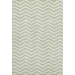 HomeRoots 10' Artichoke Green & Ivory Chevron Area Rug - Washable, UV-Protected, Durable for High-Traffic Spaces 673273