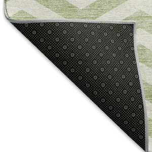 HomeRoots 10' Artichoke Green & Ivory Chevron Area Rug - Washable, UV-Protected, Durable for High-Traffic Spaces 673273