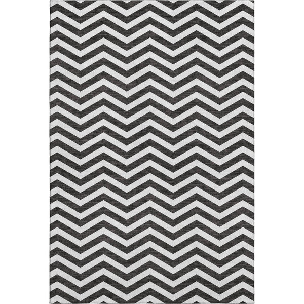 HomeRoots 5' X 8' Stylish Black and Ivory Chevron Washable Area Rug - Durable, UV-Protected, Pet-Friendly Design 673275