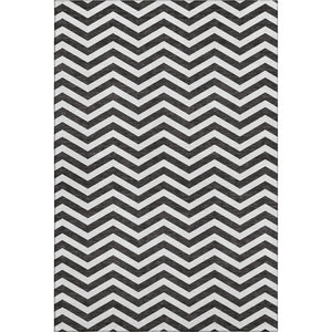 HomeRoots 8' X 10' Black and Ivory Chevron Area Rug - Stylish, Washable, UV-Protected, Pet-Friendly Design 673277