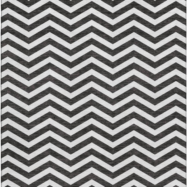 HomeRoots 8' X 10' Black and Ivory Chevron Area Rug - Stylish, Washable, UV-Protected, Pet-Friendly Design 673277