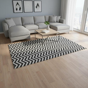 HomeRoots 9' X 12' Stylish Black and Ivory Chevron Washable Area Rug with UV Protection for Busy Homes 673278