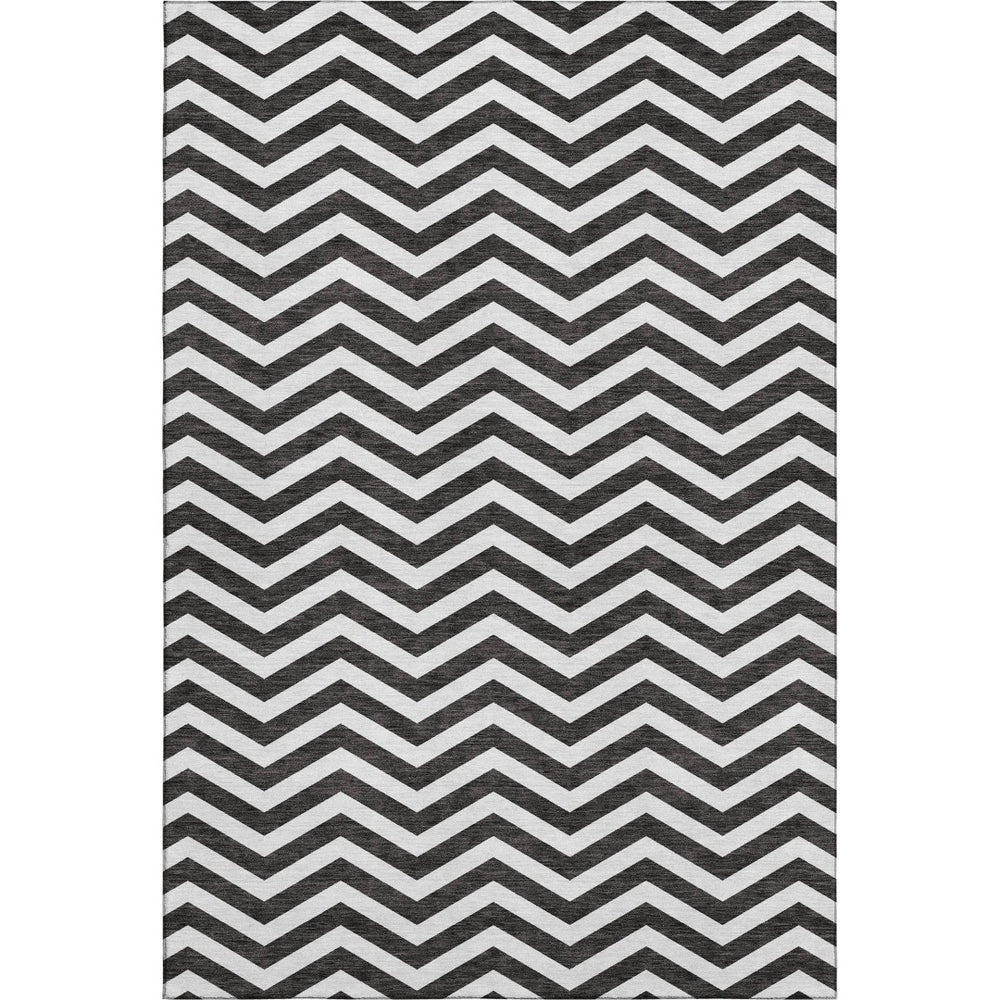 HomeRoots 9' X 12' Stylish Black and Ivory Chevron Washable Area Rug with UV Protection for Busy Homes 673278
