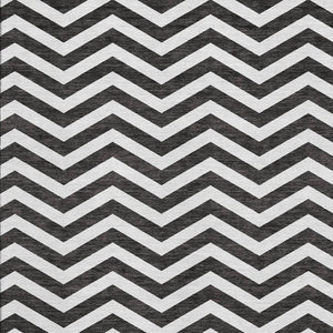 HomeRoots 9' X 12' Stylish Black and Ivory Chevron Washable Area Rug with UV Protection for Busy Homes 673278