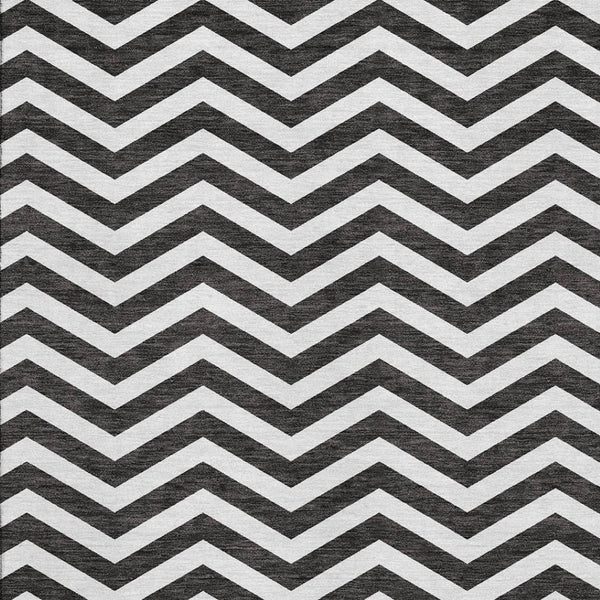 HomeRoots 9' X 12' Stylish Black and Ivory Chevron Washable Area Rug with UV Protection for Busy Homes 673278