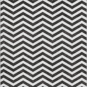 HomeRoots 10' X 14' Black And Ivory Chevron Washable Area Rug - Stylish, Durable, UV-Protected for High-Traffic Spaces 673279