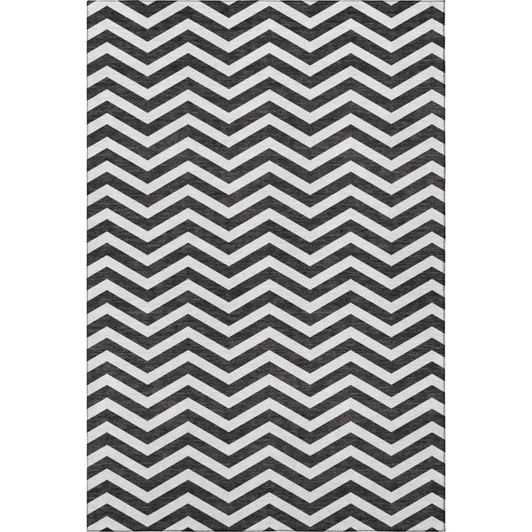 HomeRoots 10' X 14' Black And Ivory Chevron Washable Area Rug - Stylish, Durable, UV-Protected for High-Traffic Spaces 673279