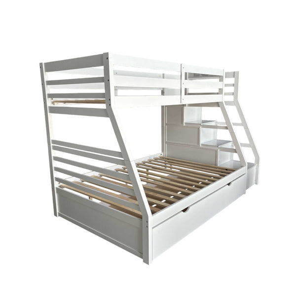 English Elm Jason Twin/Full Bunk Bed with Under-Drawer Storage, Convertible Pine Frame, Safety Guardrail and Ladder White 83 L x 14 W x 5 H B2726S00491
