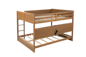 English Elm Queen Over Queen Floor Bunk Bed with Built-In Storage Shelves, USB Charging Station, Solid Pine Frame, Safety Rails and LadderDesigned for Space Saving and Modern Bedrooms Wheat W504S00259
