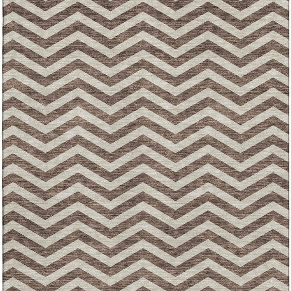 HomeRoots 8' X 10' Brown & Beige Chevron Area Rug - Washable, UV-Resistant, Perfect for Homes with Pets! 673283