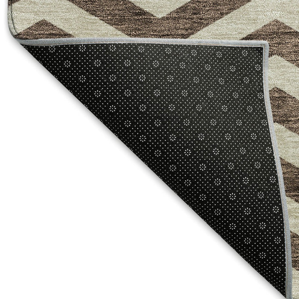HomeRoots 9' X 12' Brown & Beige Chevron Area Rug - Washable, UV Protected, Stain Resistant for High Traffic Areas 673284