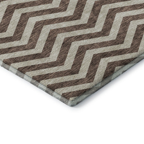 HomeRoots 9' X 12' Brown & Beige Chevron Area Rug - Washable, UV Protected, Stain Resistant for High Traffic Areas 673284