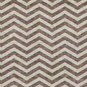 HomeRoots 9' X 12' Brown & Beige Chevron Area Rug - Washable, UV Protected, Stain Resistant for High Traffic Areas 673284