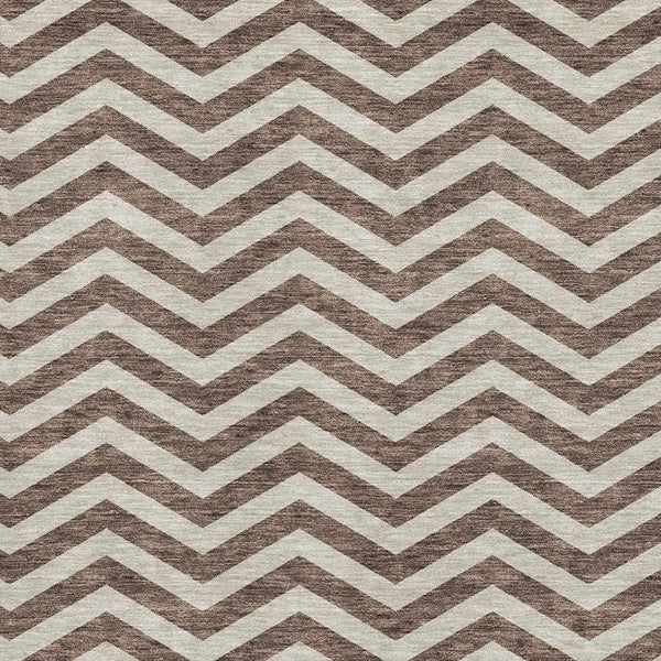 HomeRoots 9' X 12' Brown & Beige Chevron Area Rug - Washable, UV Protected, Stain Resistant for High Traffic Areas 673284