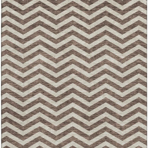 HomeRoots 9' X 12' Brown & Beige Chevron Area Rug - Washable, UV Protected, Stain Resistant for High Traffic Areas 673284