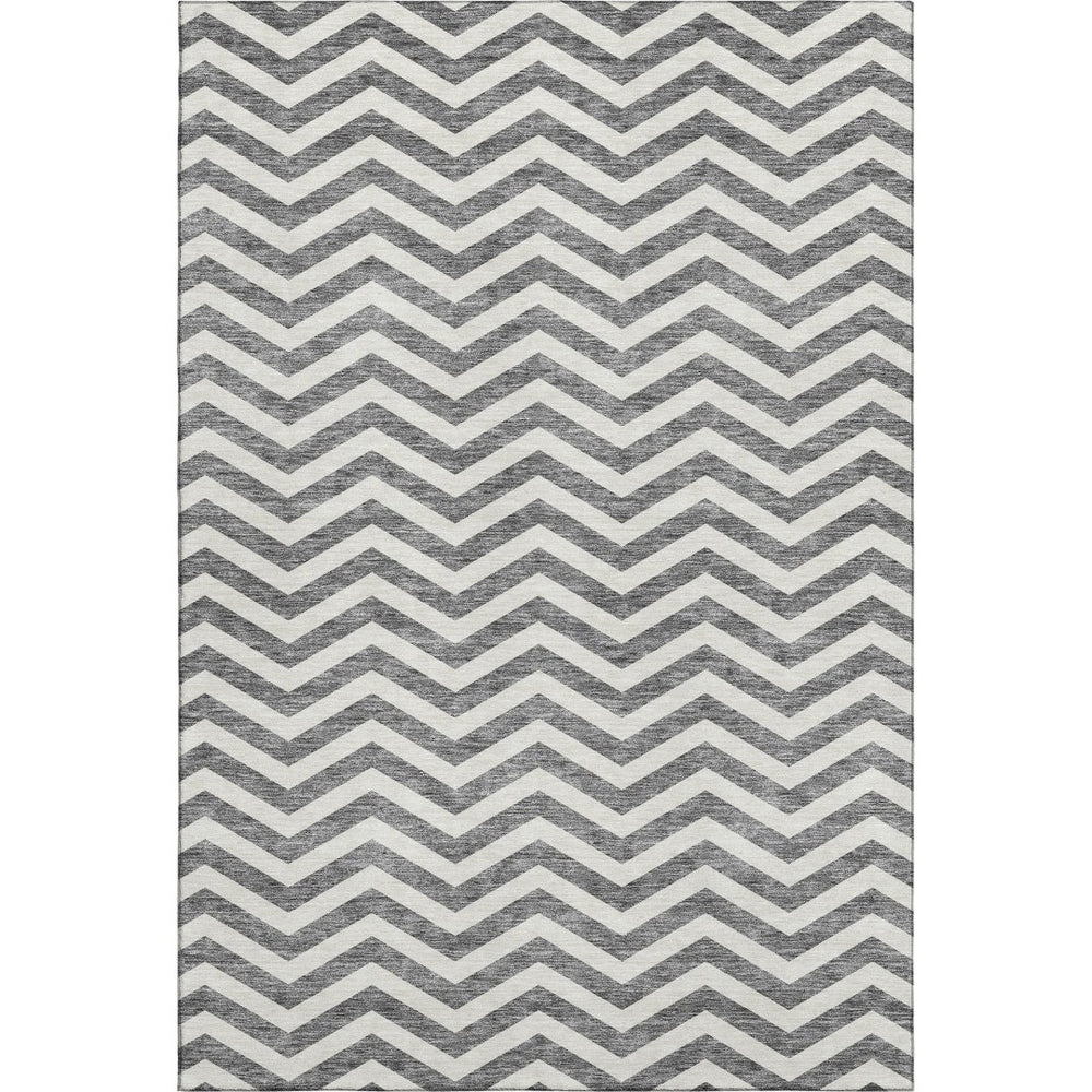 HomeRoots 8' X 10' Gray & Ivory Chevron Area Rug - Washable, UV Protected, Durable, Perfect for High-Traffic Areas 673289