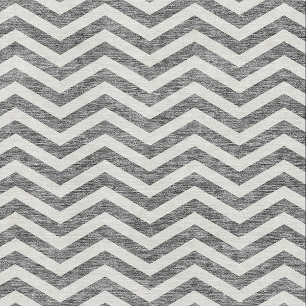 HomeRoots 8' X 10' Gray & Ivory Chevron Area Rug - Washable, UV Protected, Durable, Perfect for High-Traffic Areas 673289