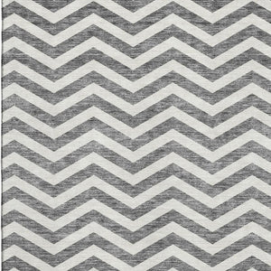 HomeRoots 9' X 12' Gray and Ivory Chevron Area Rug - Stylish, Durable, UV-Protected, Washable for Modern Homes 673290