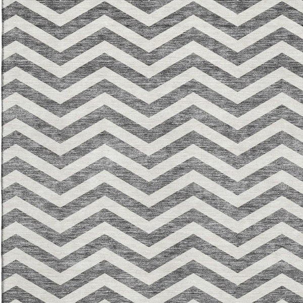 HomeRoots 9' X 12' Gray and Ivory Chevron Area Rug - Stylish, Durable, UV-Protected, Washable for Modern Homes 673290