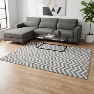 HomeRoots 10' Gray and Ivory Chevron Washable Area Rug - Durable, Stylish, UV-Protected for Busy Homes 673291