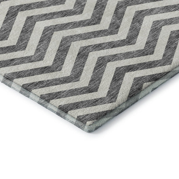 HomeRoots 10' Gray and Ivory Chevron Washable Area Rug - Durable, Stylish, UV-Protected for Busy Homes 673291