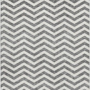 HomeRoots 10' Gray and Ivory Chevron Washable Area Rug - Durable, Stylish, UV-Protected for Busy Homes 673291