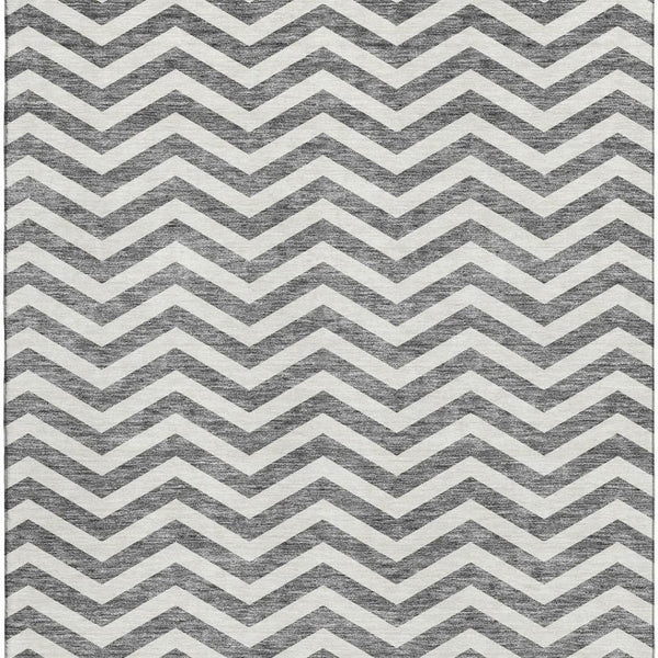 HomeRoots 10' Gray and Ivory Chevron Washable Area Rug - Durable, Stylish, UV-Protected for Busy Homes 673291