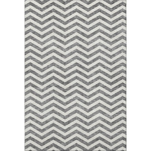 HomeRoots 10' Gray and Ivory Chevron Washable Area Rug - Durable, Stylish, UV-Protected for Busy Homes 673291