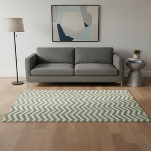 HomeRoots 5' X 8' Green And Ivory Chevron Area Rug - Washable, UV Protected, Stylish & Durable for Any Space 673293