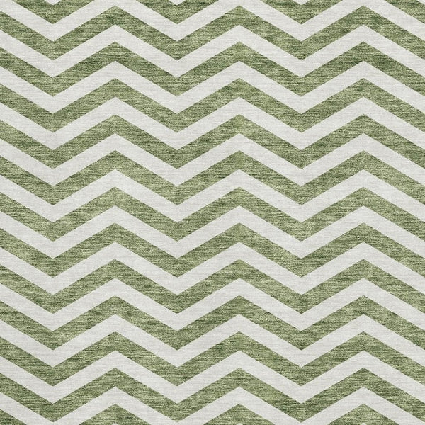 HomeRoots 5' X 8' Green And Ivory Chevron Area Rug - Washable, UV Protected, Stylish & Durable for Any Space 673293