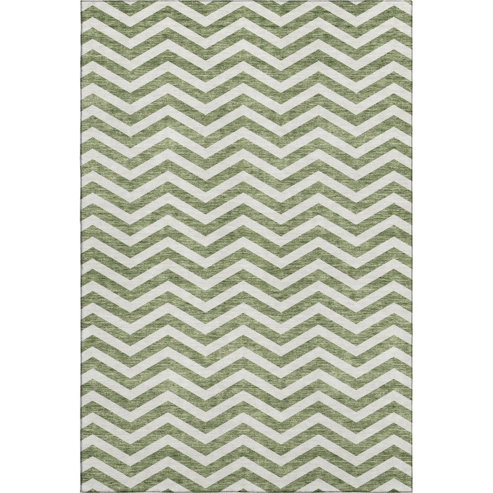 HomeRoots 9' X 12' Green and Ivory Chevron Area Rug - Washable, Stain-Resistant, UV Protected for Any Room 673296