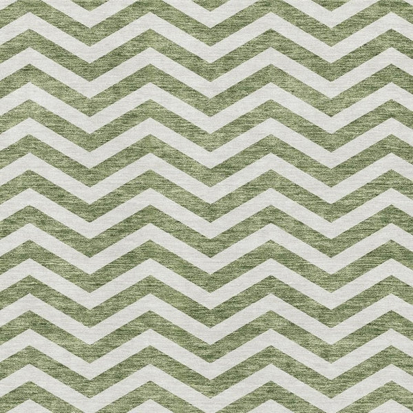 HomeRoots 9' X 12' Green and Ivory Chevron Area Rug - Washable, Stain-Resistant, UV Protected for Any Room 673296