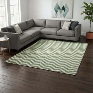 HomeRoots 10' X 14' Green And Ivory Chevron Washable Area Rug - Durable, UV-Protected, Perfect for Homes! 673297