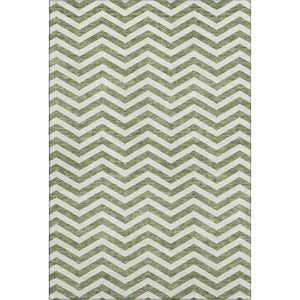 HomeRoots 10' X 14' Green And Ivory Chevron Washable Area Rug - Durable, UV-Protected, Perfect for Homes! 673297