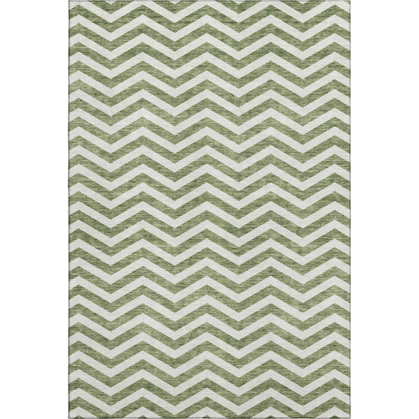 HomeRoots 10' X 14' Green And Ivory Chevron Washable Area Rug - Durable, UV-Protected, Perfect for Homes! 673297
