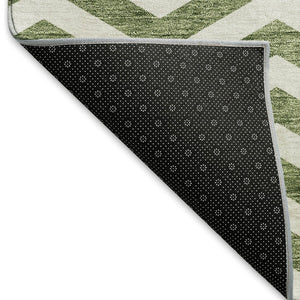 HomeRoots 10' X 14' Green And Ivory Chevron Washable Area Rug - Durable, UV-Protected, Perfect for Homes! 673297
